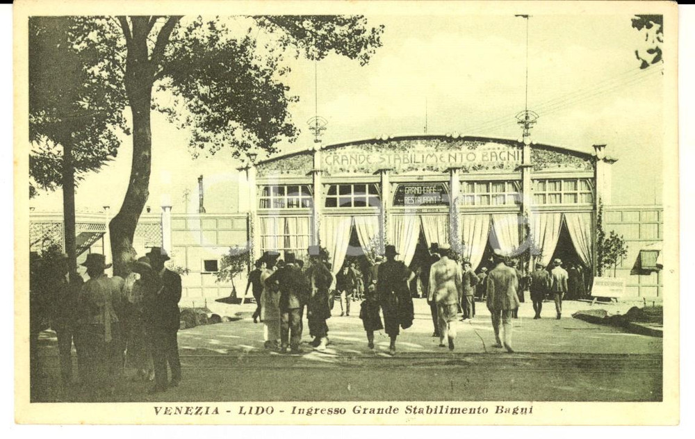 Cartolina originale da collezione 1930 ca VENEZIA LIDO Grande Stabilimento bagni  CafÃ© Cartolina ANIMATA 1