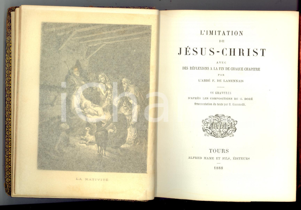 Libro, pubblicazione d'epoca 1888 L'Imitation de JÃ©sus-Christ - abbÃ© F. de LAMENNAIS *Ed. Alfred MAME' 1