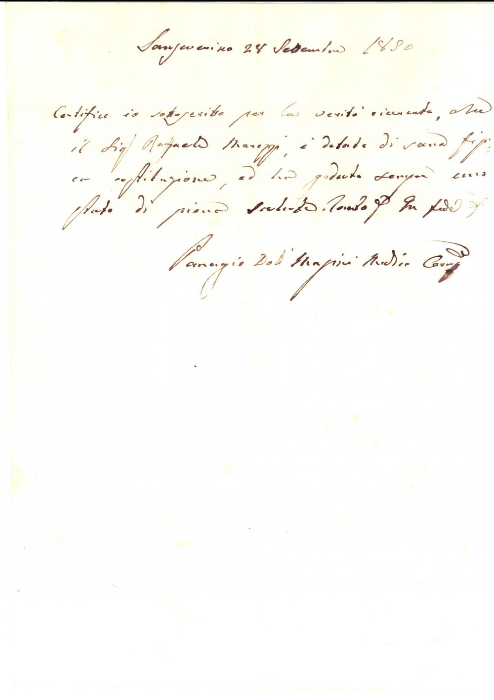 Documento originale, autentico 1850 SAN SEVERINO MARCHE MC Sana costituzione di Raffaele MAROZZI Documento 1