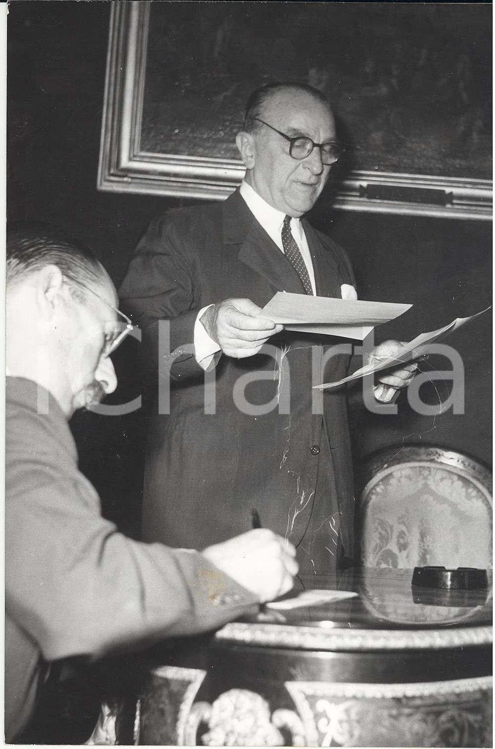 Fotografia d epoca originale 1957 ROMA  Cesare MERZAGORA rinuncia a sondaggi per formazione nuovo governo 1