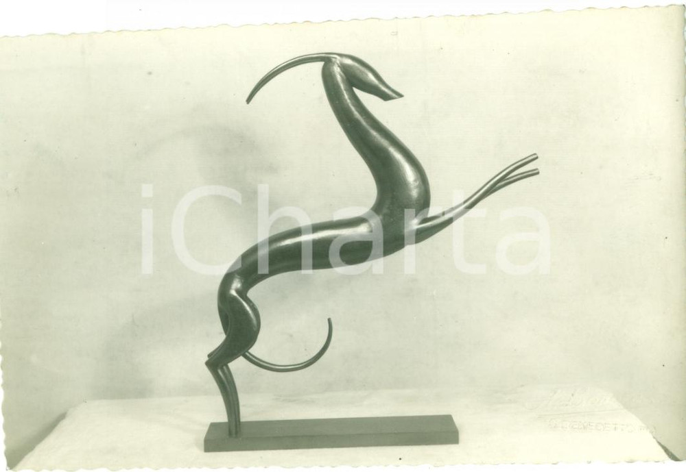 Fotografia d epoca originale 1936 MANTOVA Gazzella scultura Luigi CHIODARELLI Fotografia con AUTOGRAFO 1