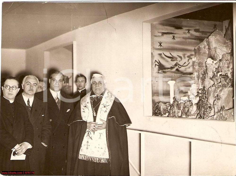 Fotografia d epoca originale 1938 Napoli Cardinale Alessio Ascalesi, mostra presepio 1