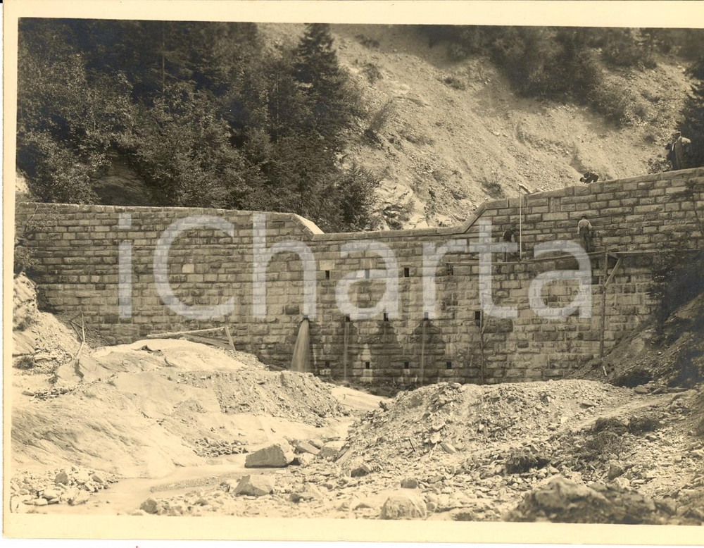 Fotografia d epoca originale 1931 PAULARO UD Costruzione diga torrente ORTEGLAS 1