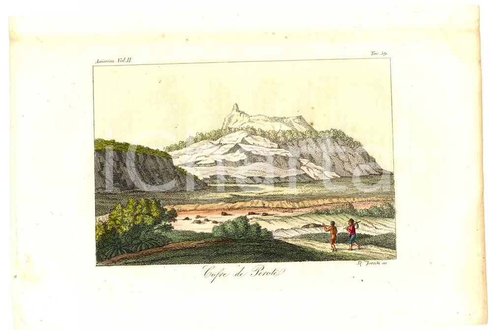 Stampa, bozzetto originale 1830 MESSICO Cofre de PEROTE Inc. FRESCHI Color. a mano 1