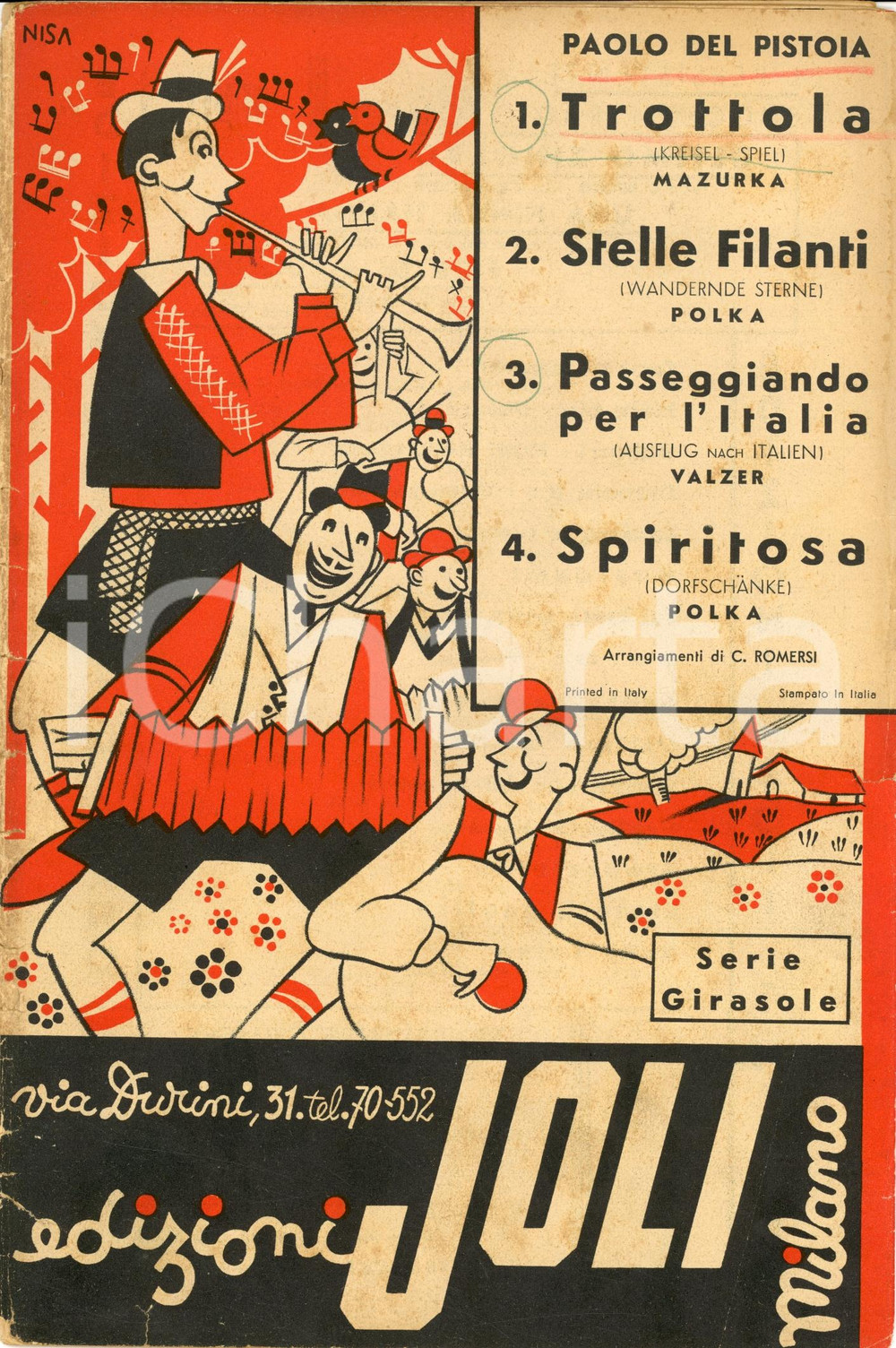 Oggetto da collezione cartaceo 1939 PAOLO DEL PISTOIA Trottola, Stelle filanti, Spiritosa Spartito 1