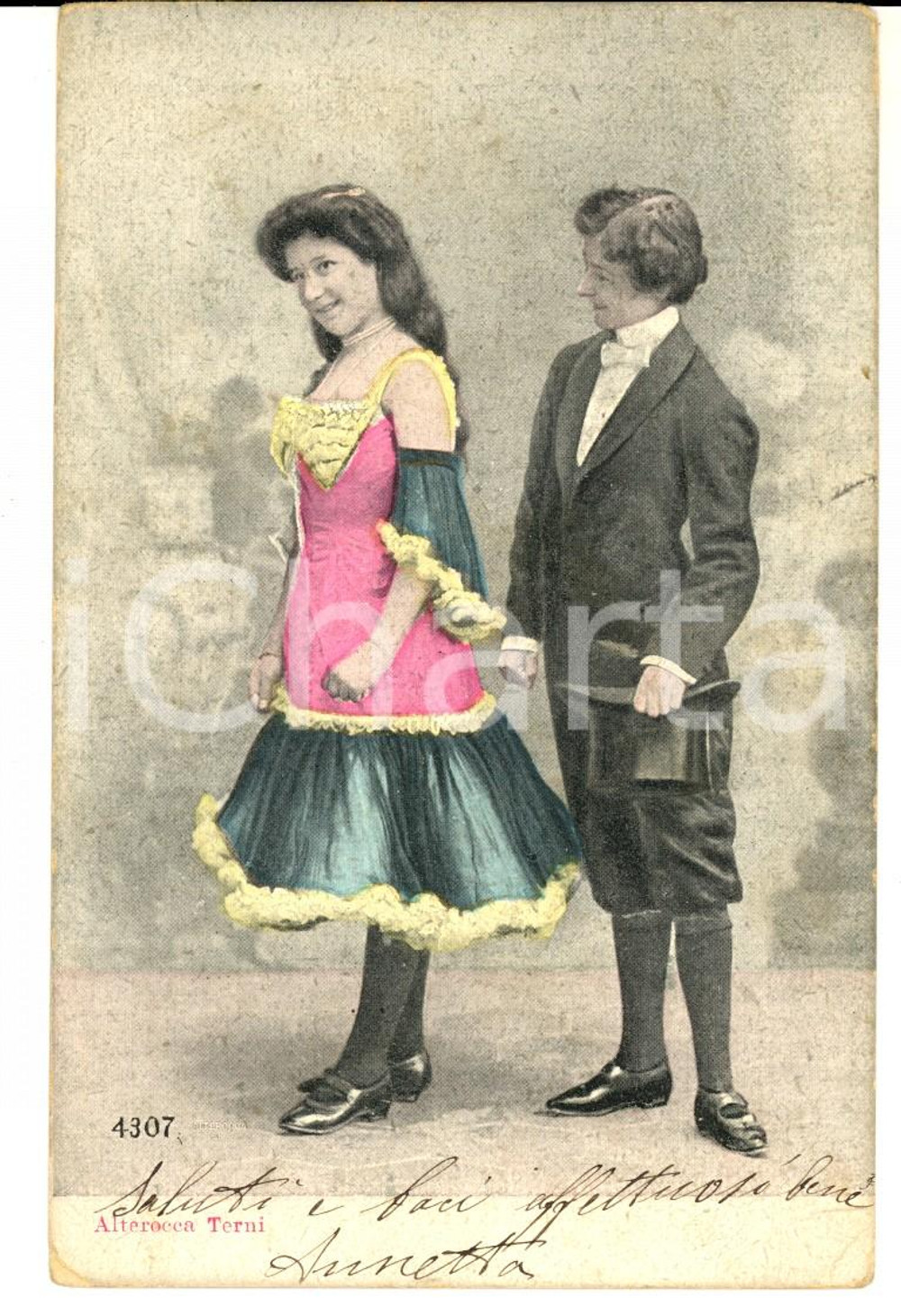 Cartolina originale da collezione 1905 COSTUMI Approccio di un damerino a una giovane donna Cartolina VINTAGE 1