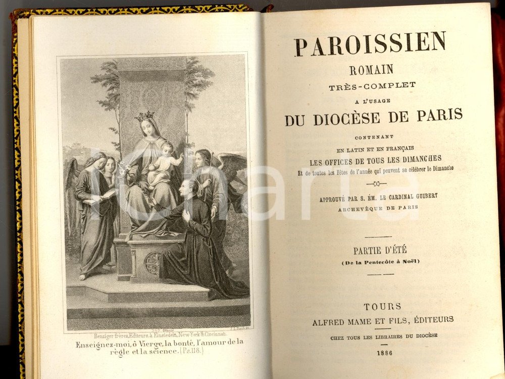 Libro, pubblicazione d'epoca 1886 PAROISSIEN ROMAIN Office dimanches - EtÃ© Ed. Alfred MAME' - TOURS *Messale 1