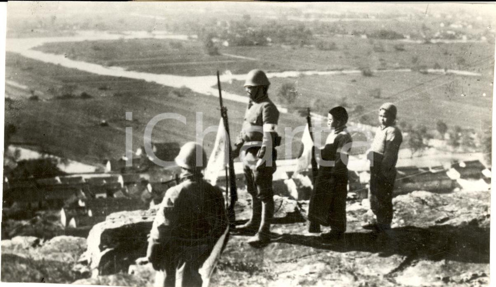 Fotografia d epoca originale 1937 NANJING CINA Avamposti giapponesi Colle Porpora 1