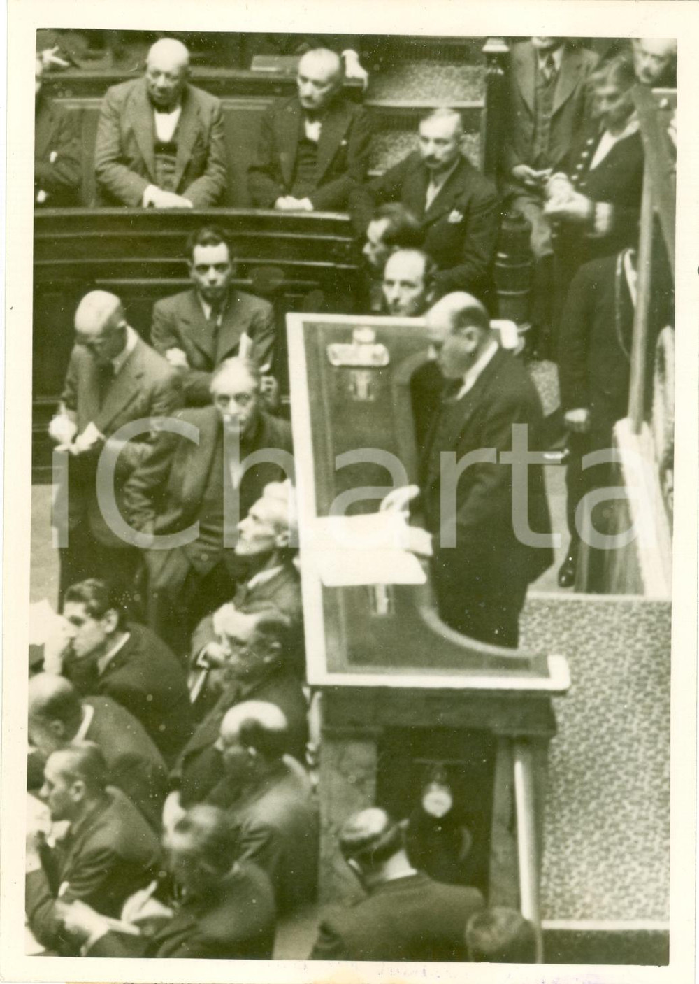Fotografia d epoca originale 1938 PARIS Edouard DALADIER riferisce a Camera su ACCORDI DI MONACO Fotografia 1