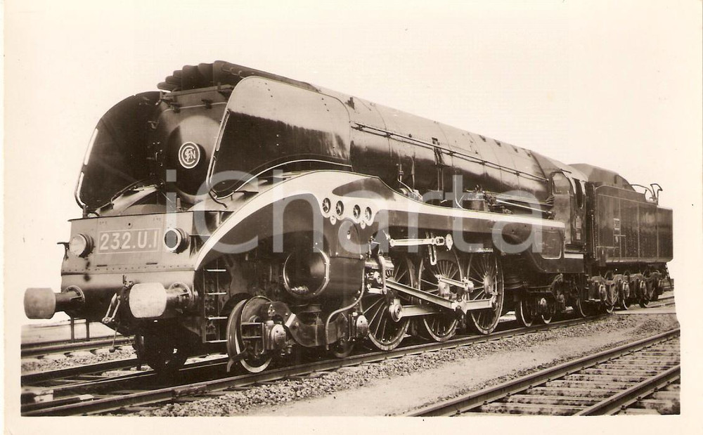 Cartolina originale da collezione 1950 FRANCE SociÃ©tÃ© chemins de fer franÃ§ais SNCF Locomotive 232 Scheda tecnica 1