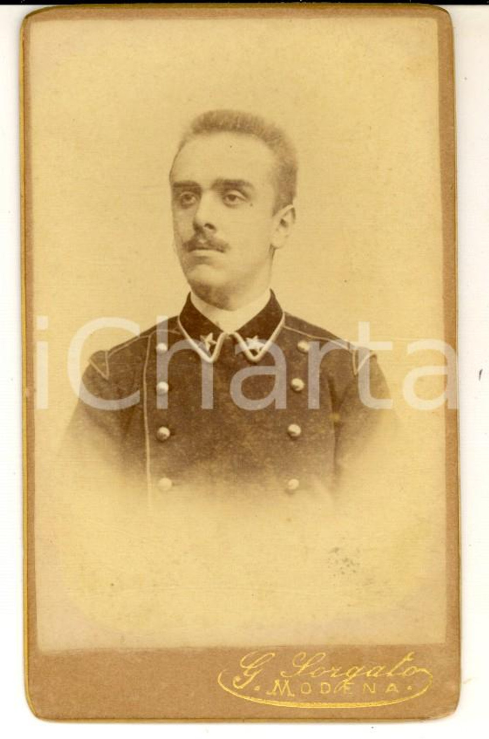 Fotografia d epoca originale 1880 ca BOLOGNA Ritratto giovane ufficiale del REGIO ESERCITO Foto SORGATO 1