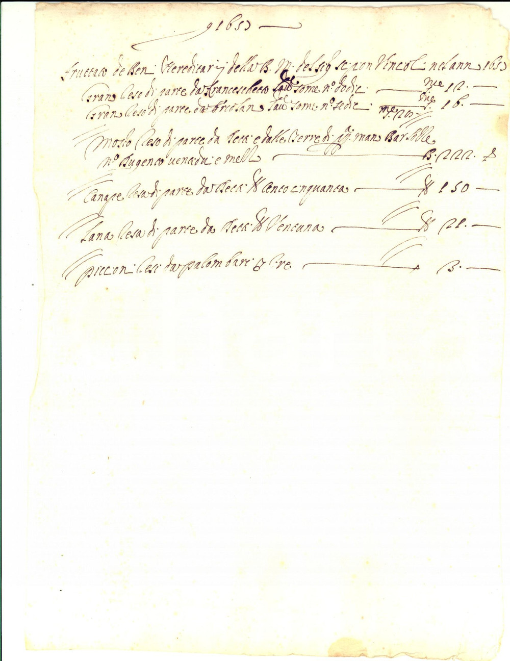 Documento originale, autentico 1657 PERUGIA Fruttato dei beni ereditati da Scipione VINCIOLI Manoscritto 1