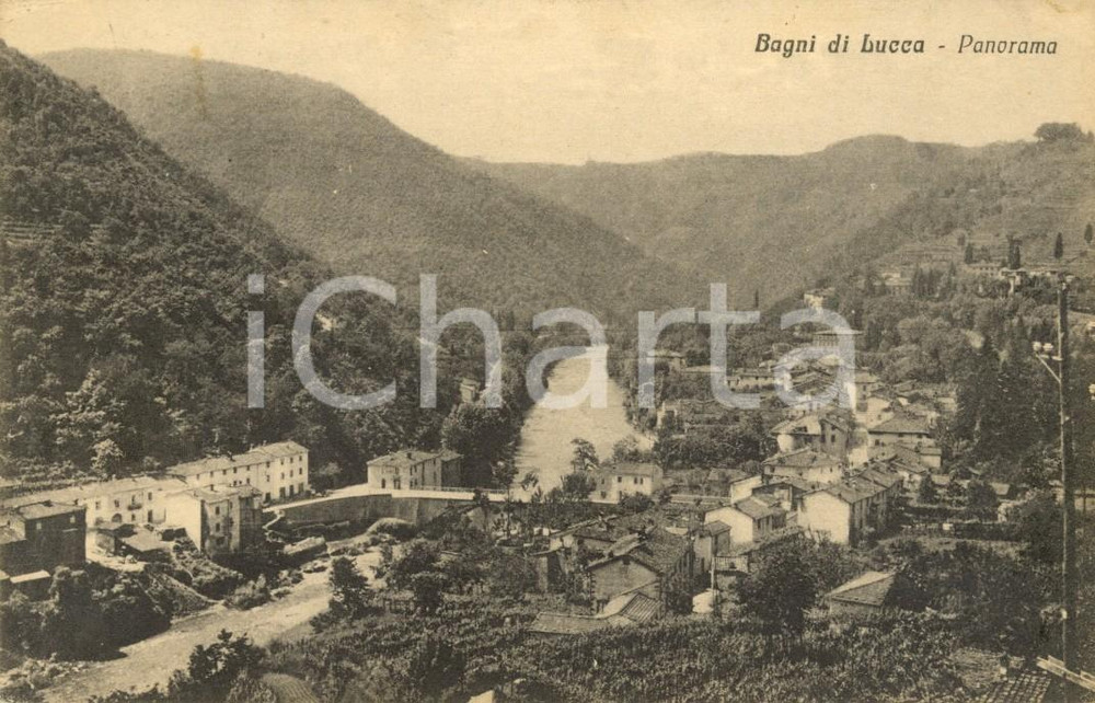 Cartolina originale da collezione 1933 BAGNI DI LUCCA LU Panorama paese e torrente LIMA Cartolina FP VG 1