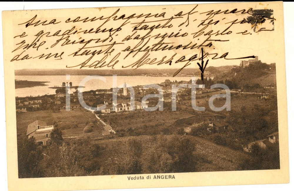 Cartolina originale da collezione 1928 ANGERA (VA) Veduta panoramica dall'alto *Cartolina postale FP VG 1