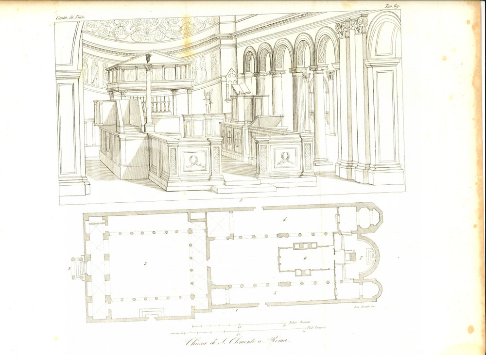 Stampa, bozzetto originale 1845 Cesare CANTU  Chiesa di SAN CLEMENTE a Roma Stampa da Storia Universale 1