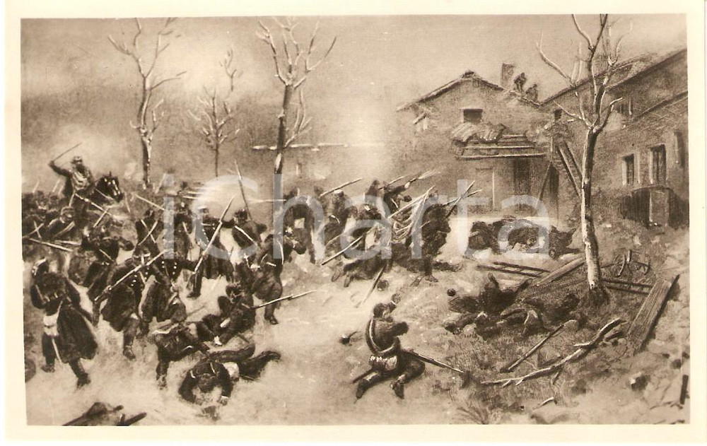 Cartolina originale da collezione 1930 ca VITA DI GARIBALDI Scena dalla battaglia di DIGIONE Cartolina ILLUSTRATA 1