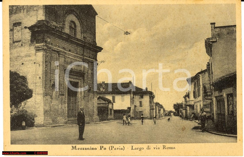 Cartolina originale da collezione 1930 Mezzanino Po Oltrepò  Via Roma animata NV 1