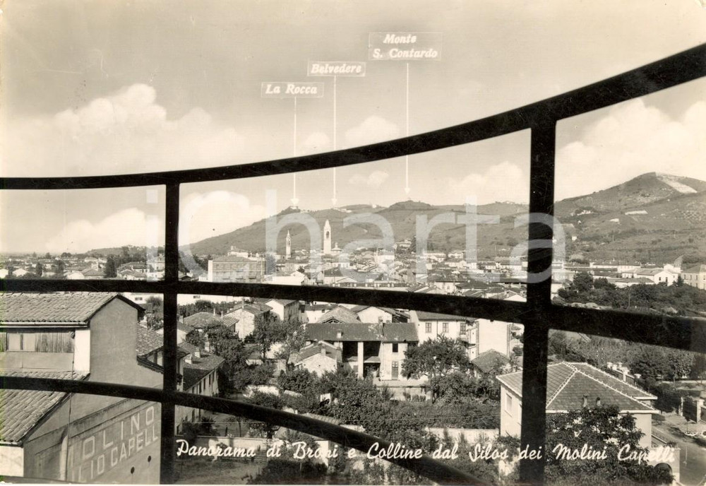 Cartolina originale da collezione 1954 BRONI (PV) Veduta ROCCA e Monte SAN CONTARDO dal silos MOLINI CAPELLI *VG 1