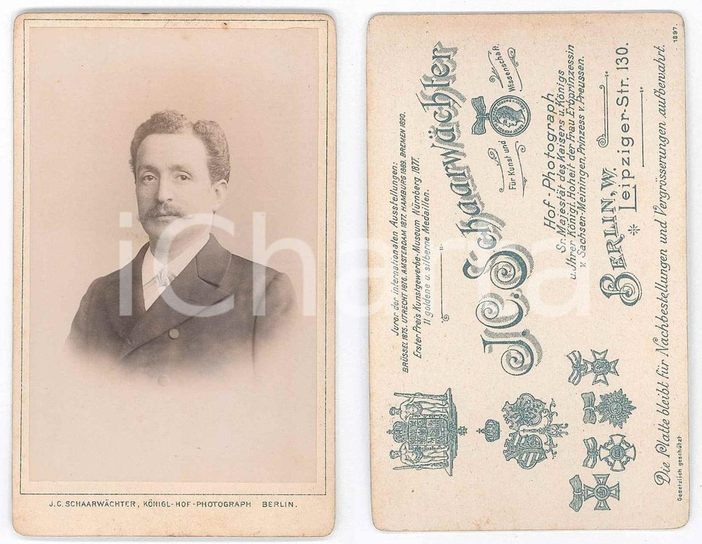 Fotografia d epoca originale 1900 ca BERLIN GERMANY Portrait of a man 1 Photo J. C. SCHAARWACHTER CDV 1
