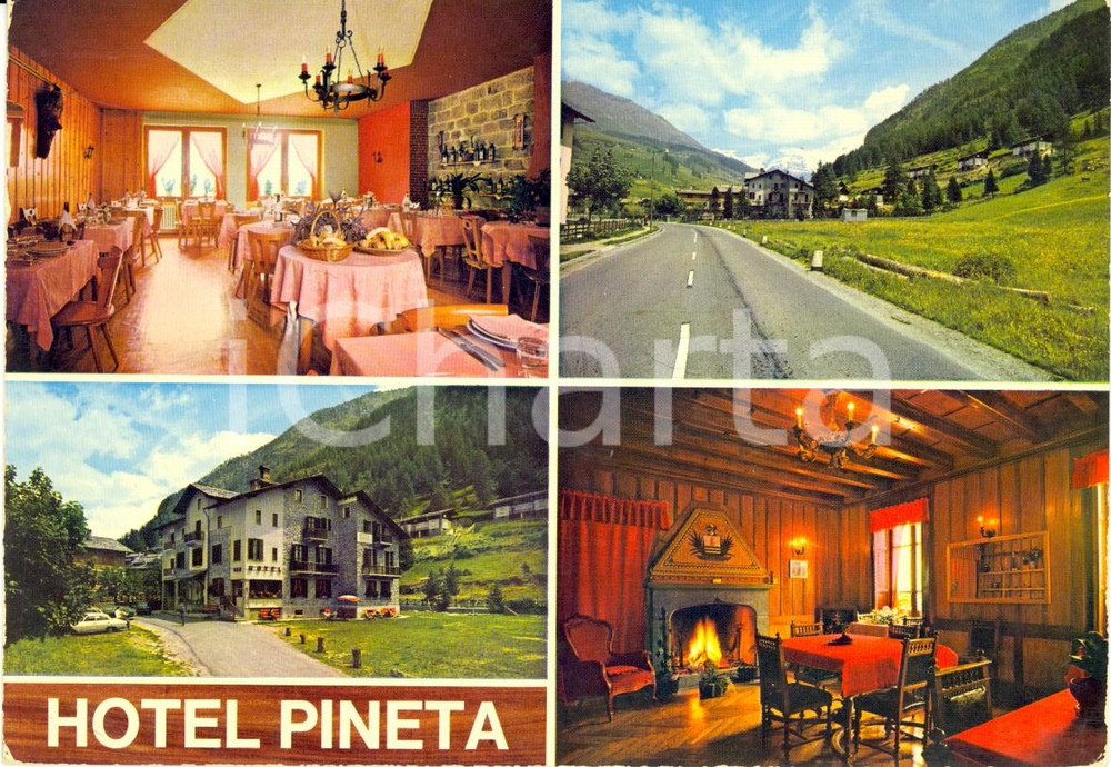Cartolina originale da collezione 1970 ca AYAS (AO) Vedutine Hotel PINETA a PERIASC *Cartolina VINTAGE ANIMATA FG 1