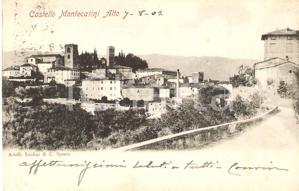 Cartolina originale da collezione 1902 MONTECATINI ALTO PT Panorama con castello Cartolina FP VG 1