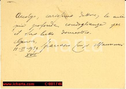 Autografo originale 1939 GENOVA Francesco Luigi MANNUCCI a Gerolamo LAZZERI  Autografo 1