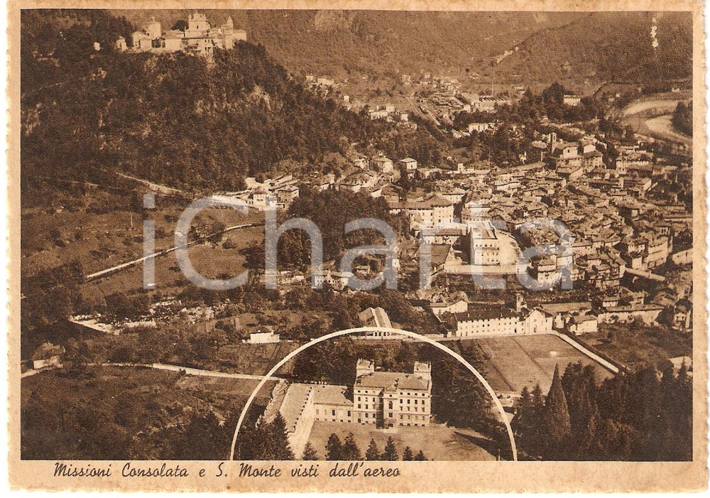Cartolina originale da collezione 1940 ca VARALLO SESIA VC Missioni Consolata e SACRO MONTE dall aereo FG NV 1