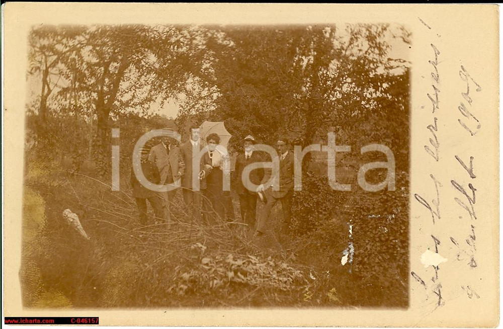 Cartolina originale da collezione 1909 REANO (TO) Famiglia DURAZZO tra i ciliegi FP VG 1