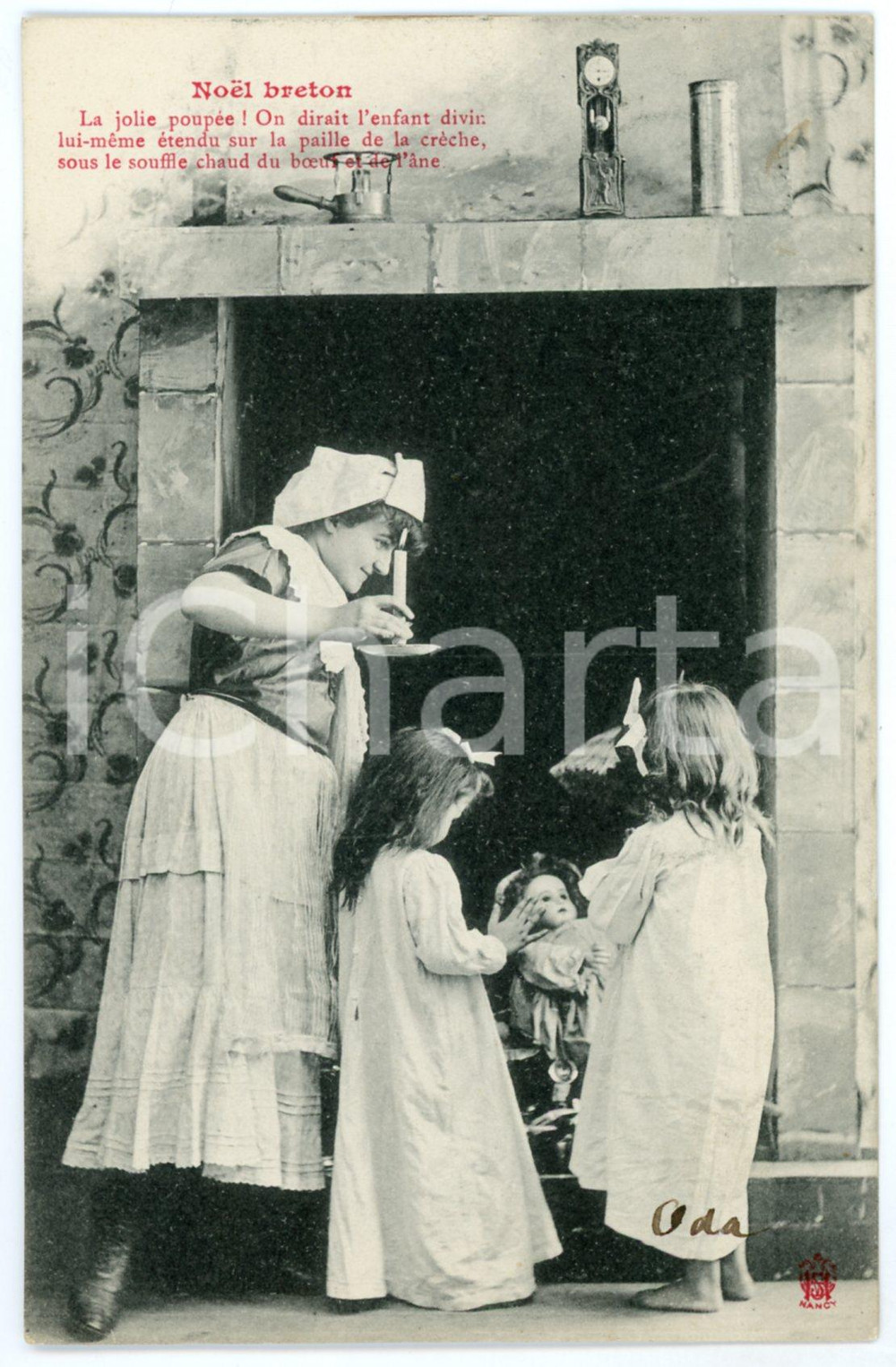 1905 FRANCE BRETAGNE - Noël breton - La jolie poupée - Postcard  Cartolina postale d'epoca, viaggiata. FAIR/discreto lieve piegatura marginale; lieve impressione di inchiostro al verso Formato: 9x14 cm originale e autentica 1