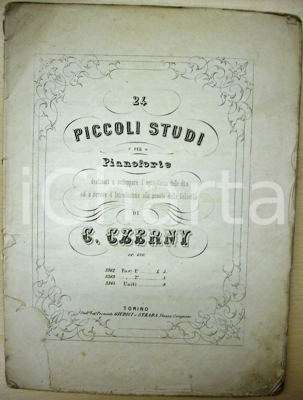 Oggetto da collezione cartaceo 1850 ca Carlo CZERNY 24 Piccoli studi per pianoforte 1