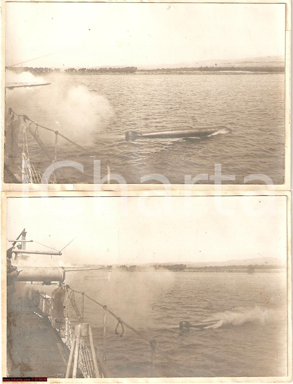 Fotografia d epoca originale WW1 1915 circa SILURO IN ACQUA! sequenza fotografica 1