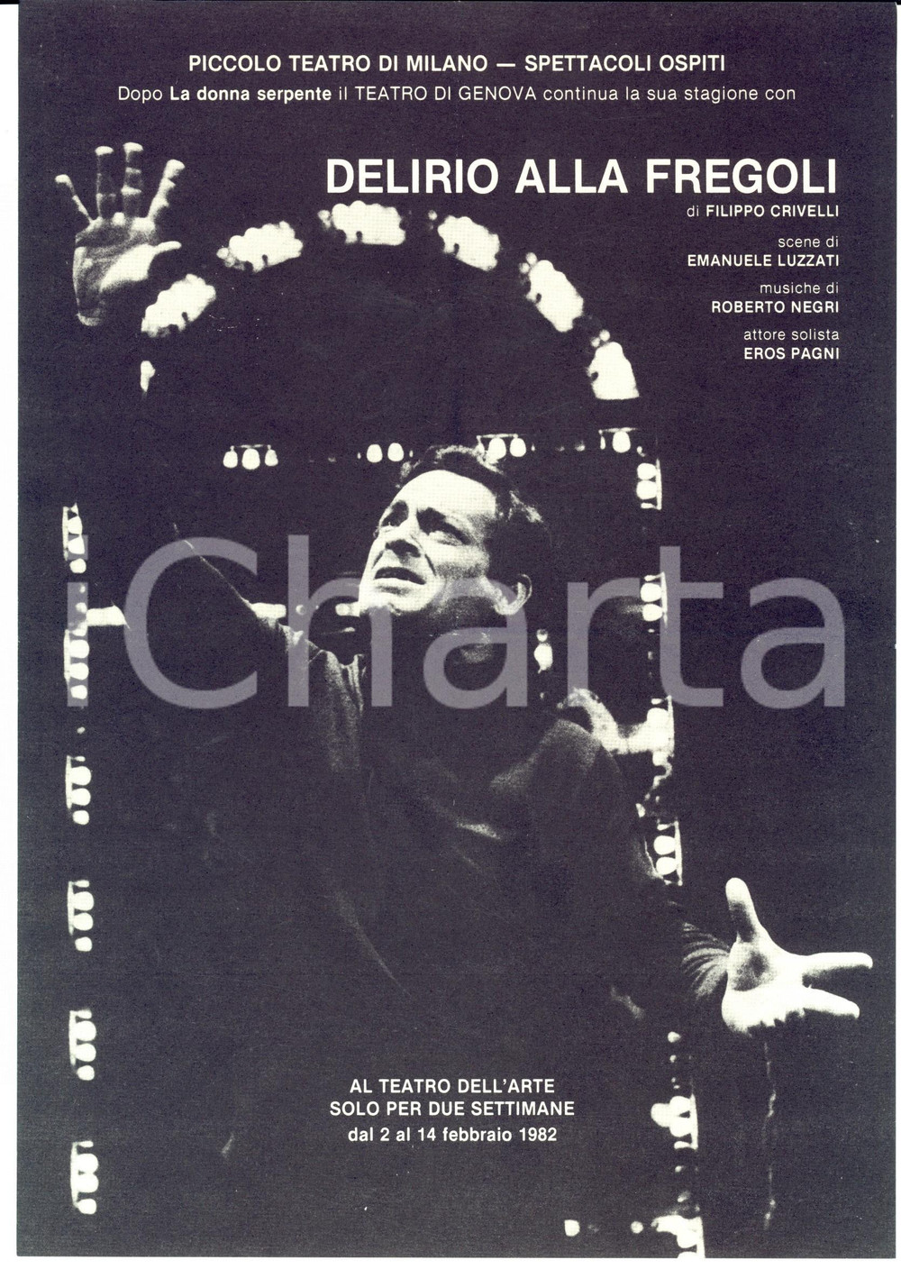 Oggetto da collezione cartaceo 1982 Piccolo Teatro di MILANO Filippo CRIVELLI Delirio alla Fregoli  Locandina 1