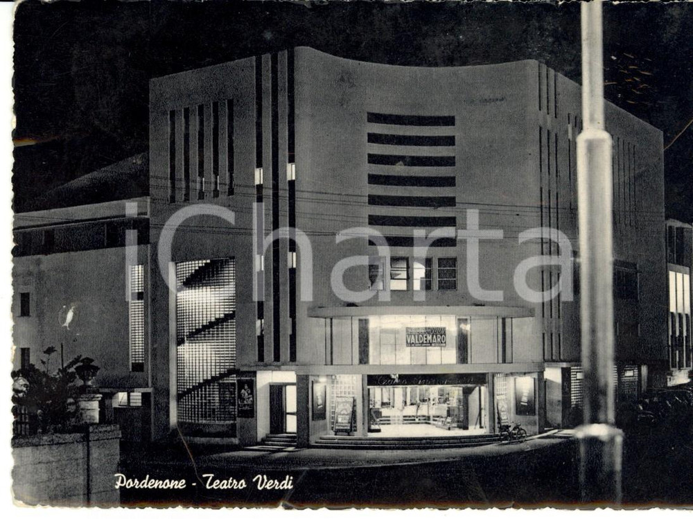 Cartolina originale da collezione 1955 PORDENONE Facciata del Teatro VERDI *Cartolina DANNEGGIATA FG VG 1