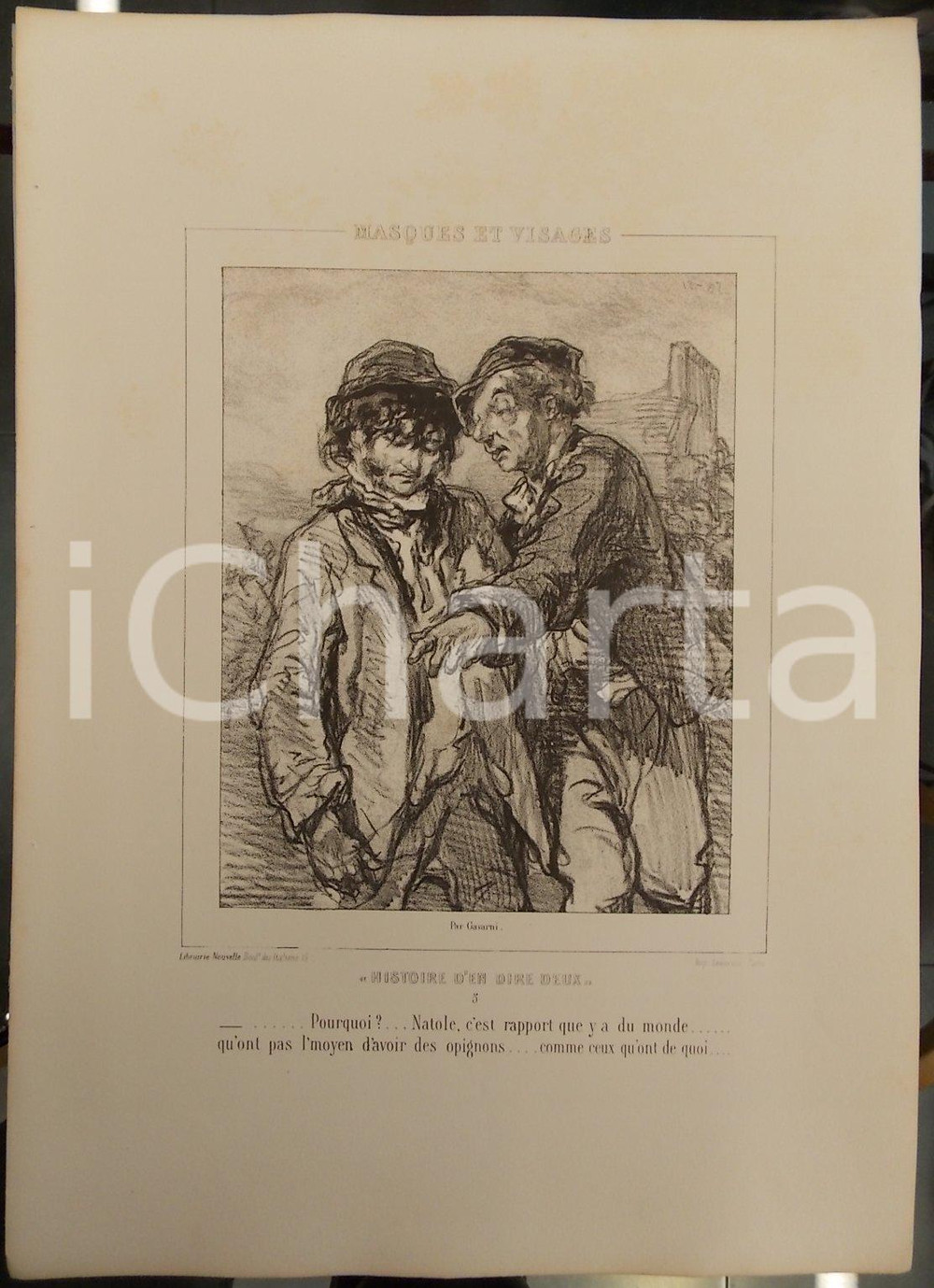Stampa, bozzetto originale 1853 Paul GAVARNI Masques et visages - Histoire d'en dire deux Tav. 5 1