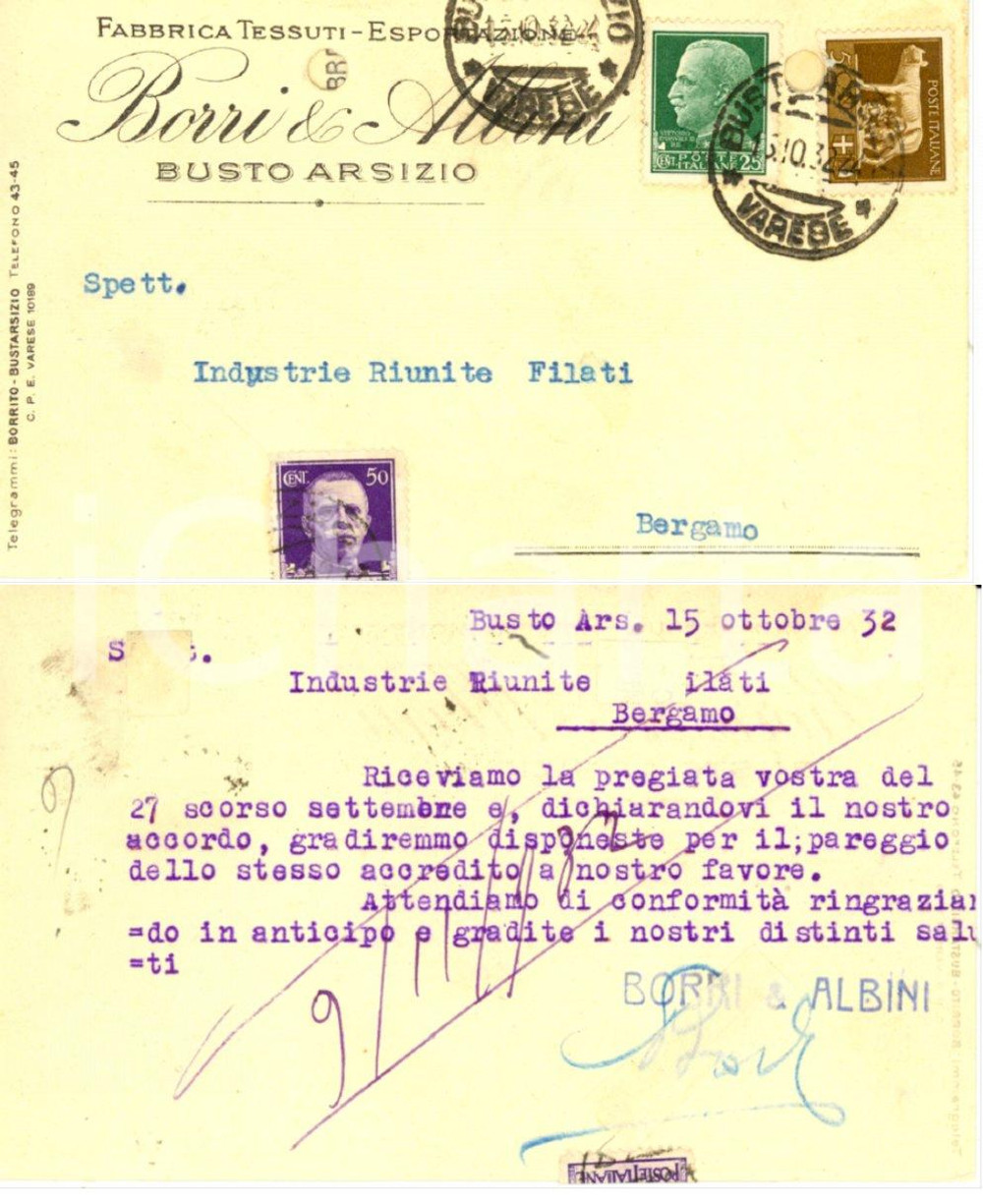 Cartolina originale da collezione 1932 BUSTO ARSIZIO VA Fabbrica Tessuti BORRI & ALBINI Cartolina intestata FP 1