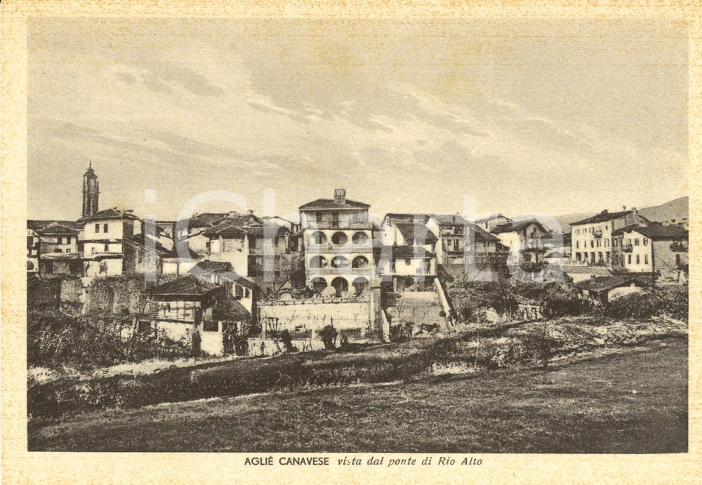 Cartolina originale da collezione 1941 AGLIE' (TO) CANAVESE Veduta paese dal ponte di RIO ALTO *Cartolina FG VG 1