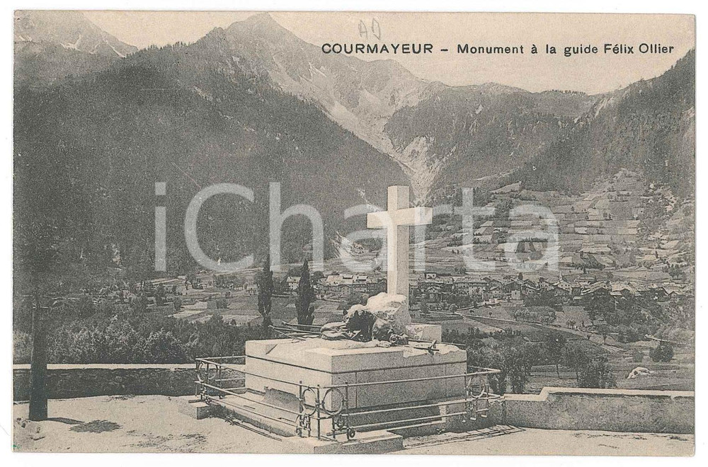Cartolina originale da collezione 1930 ca COURMAYEUR AO Monumento alla guida alpina Felix OLLIER Cartolina 1