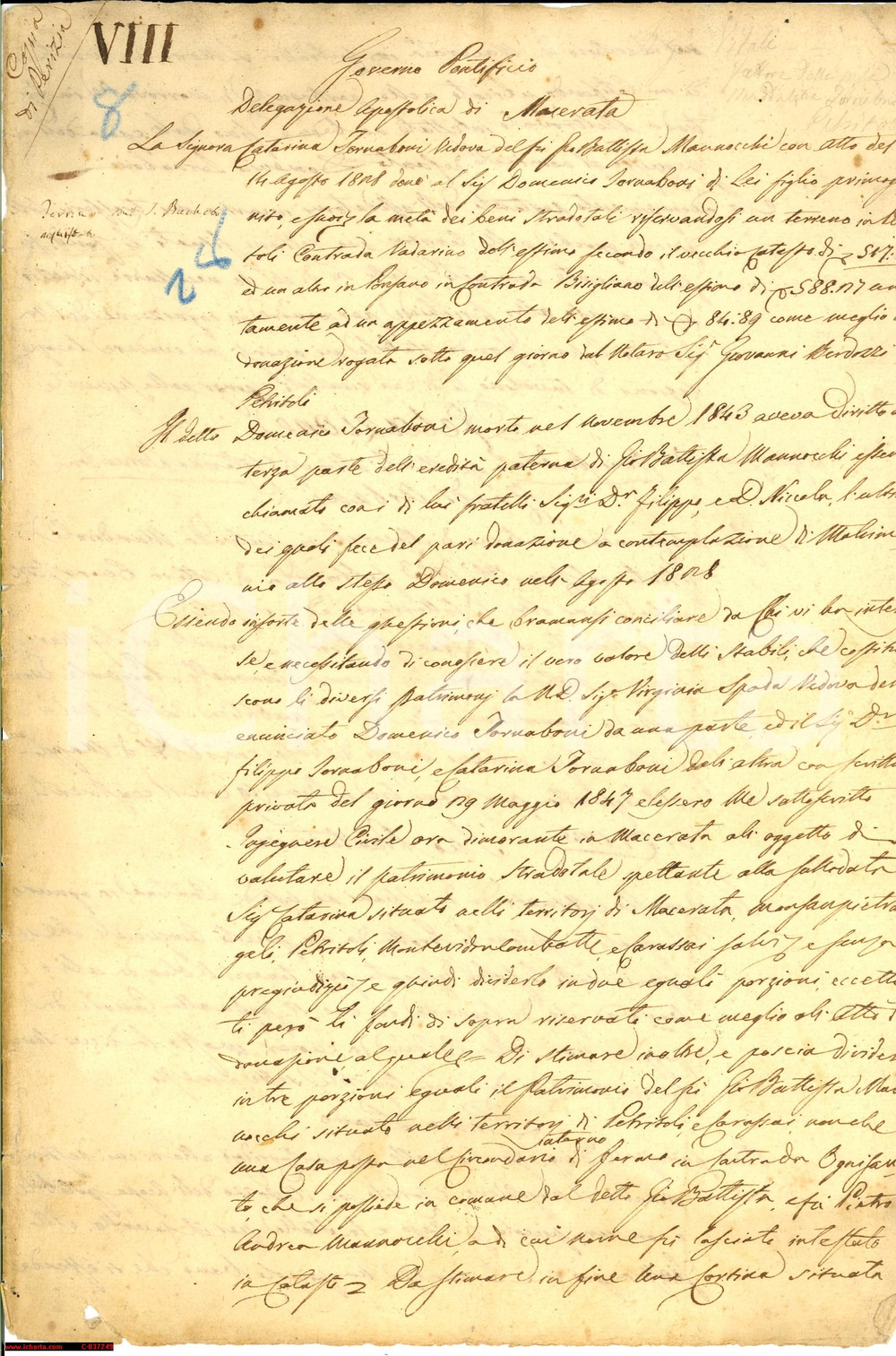 Documento originale, autentico 1850 MACERATA Perizia ing. GUERRIERI su proprietÃ  famiglia TORNABUONI 32 pp. 1