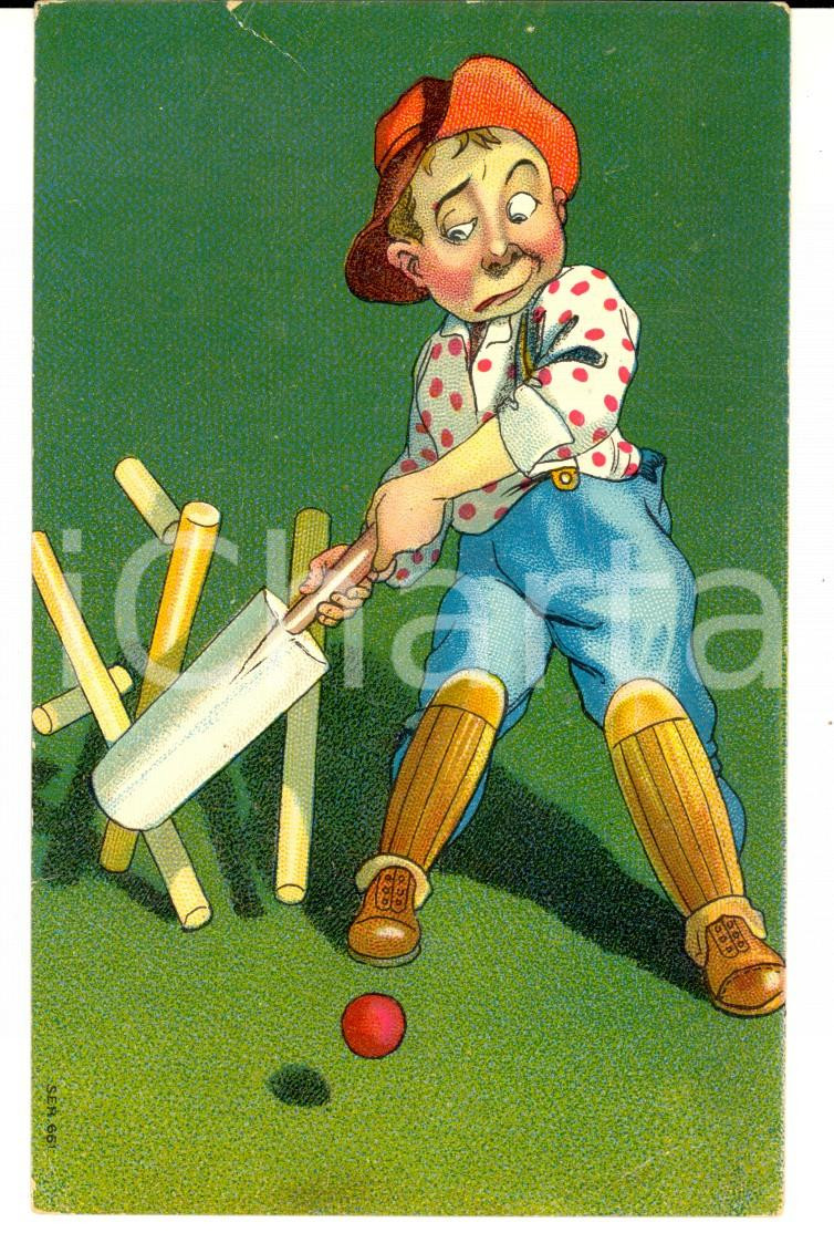 Cartolina originale da collezione 1913 SPORT Una rischiosa partita a CRICKET *Cartolina ILLUSTRATA SATIRICA 1