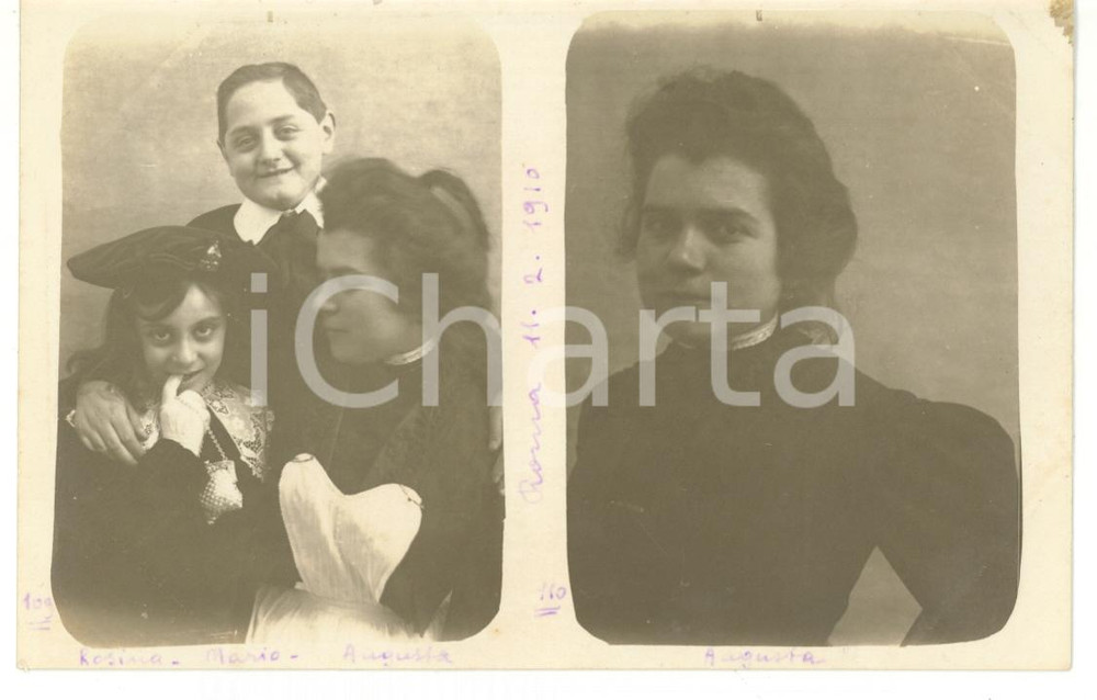 1910 ROMA Ritratto di Mario MENICHINI bambino con la domestica *Fotocartolina