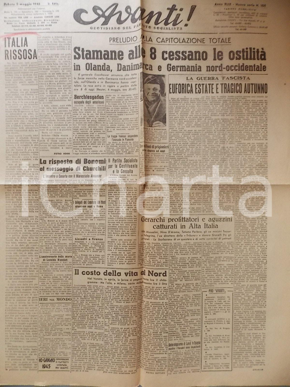 Giornale, rivista storica 1945 WW2 AVANTI! Fine della guerra in Olanda, Danimarca e Germania Giornale 1