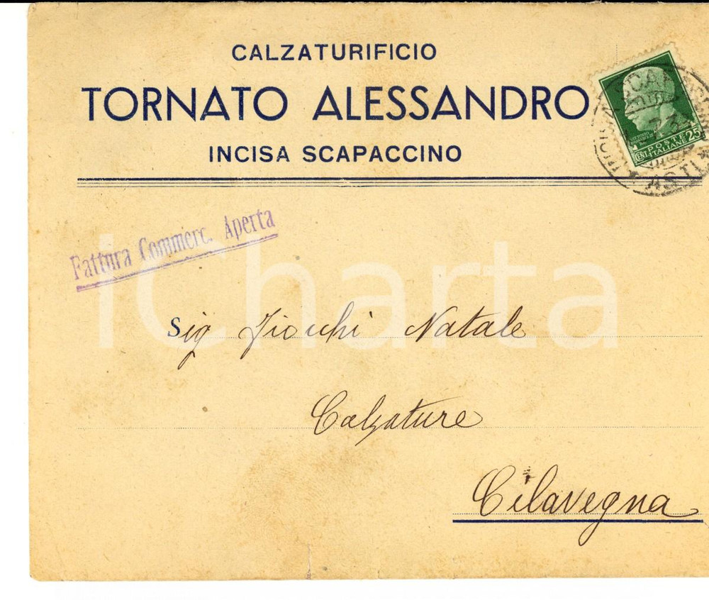 Manoscritto, lettera originale 1938 INCISA SCAPACCINO AT Calzaturificio Alessandro TORNATO Busta intestata 1