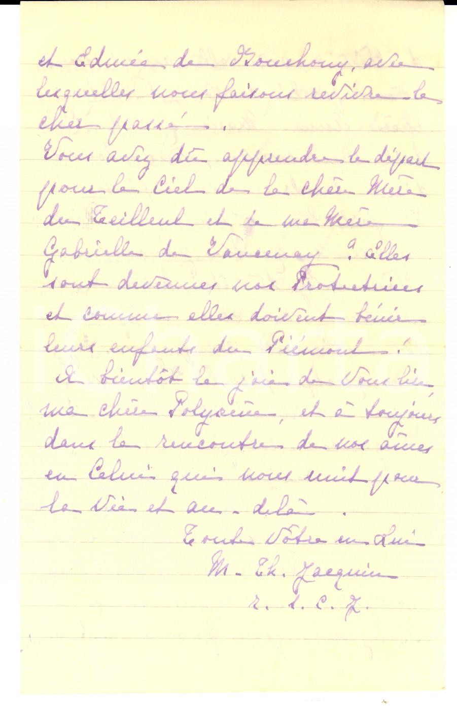 Manoscritto, lettera originale 1939 TOULOUSE RANGUEIL Nobile Thérèse JACQUIN sul centenario del SACRO CUORE 1