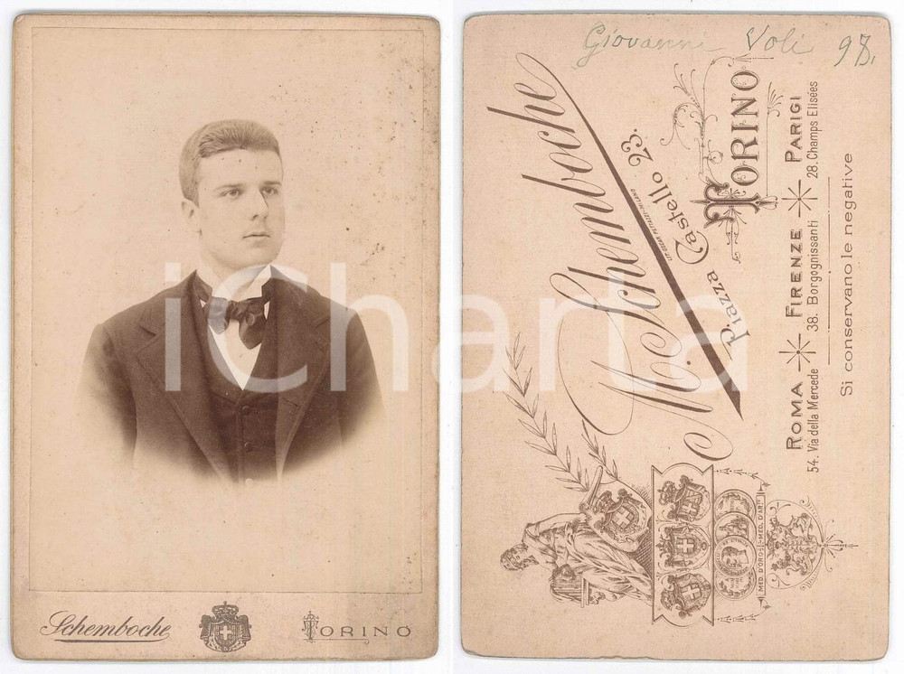 Fotografia d epoca originale 1880 ca TORINO Ritratto di Giovanni VOLI Fotografia SCHEMBOCHE 11x16 1
