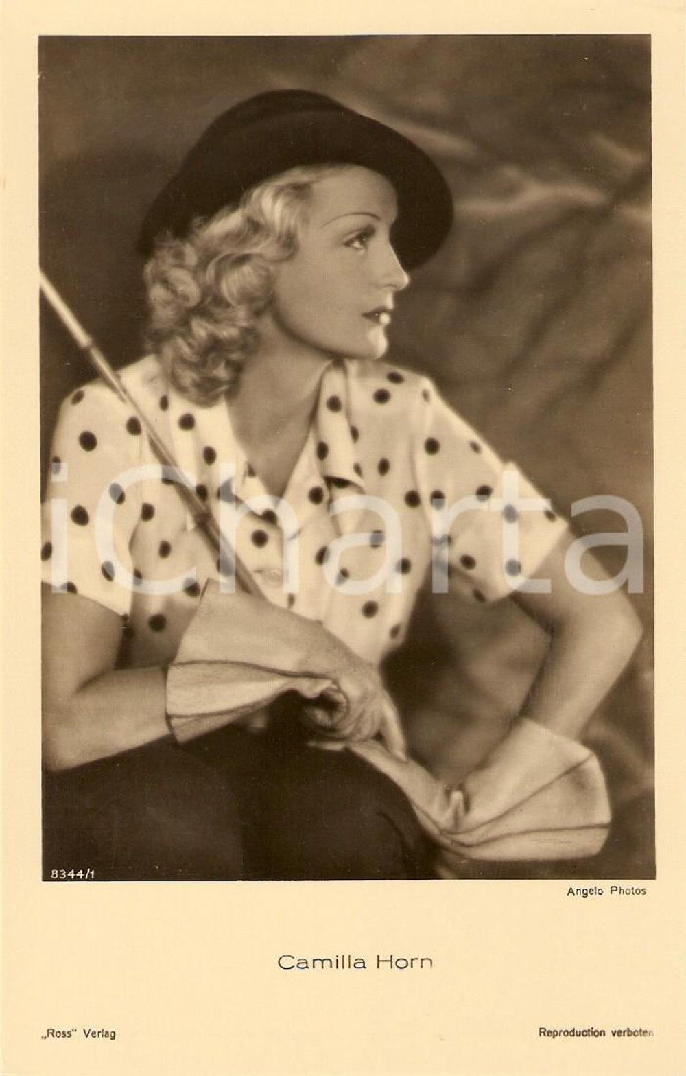 Cartolina originale da collezione 1930 ca CINEMA Camilla HORN Ritratto con frustino da equitazione Cartolina FP NV 1