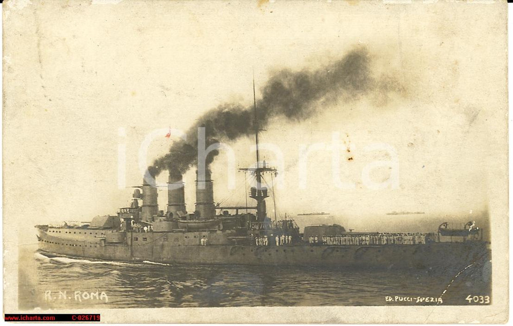 Cartolina originale da collezione 1908 Regia Nave Roma, vg, anim, NO Classe Littorio 1