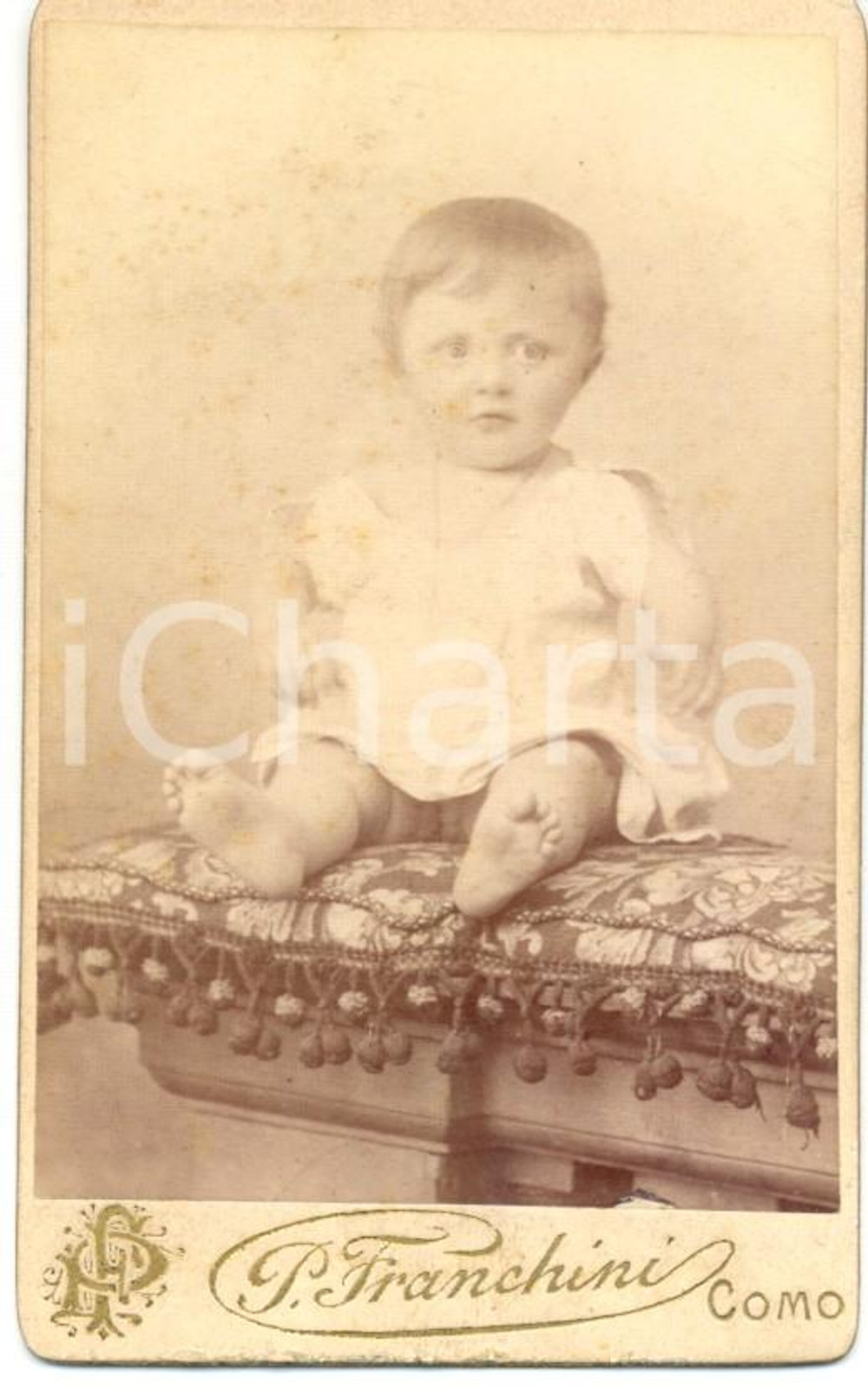 Fotografia d epoca originale 1900 ca COMO Ritratto di bambina in abito bianco Fotografia Paolo FRANCHINI 1