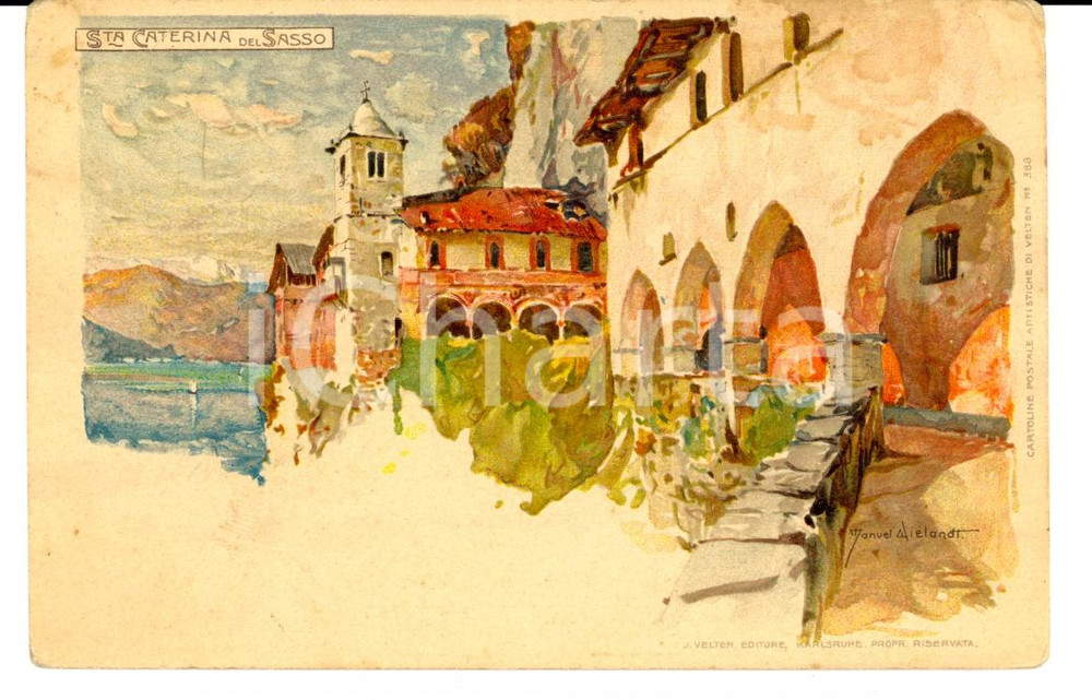 Cartolina originale da collezione 1900 ca SANTA CATERINA DEL SASSO Veduta dell Eremo Ill. Manuel WIELANDT FP NV 1