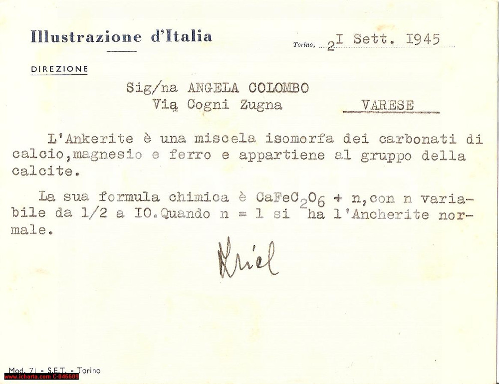 Oggetto da collezione cartaceo 1945 VARESE Illustrazione d ITALIA formula ANKERITE 1