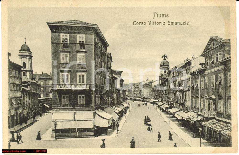 Cartolina originale da collezione 1920 FIUME (ISTRIA) Corso VITTORIO EMANUELE Animata *Cartolina FP NV 1